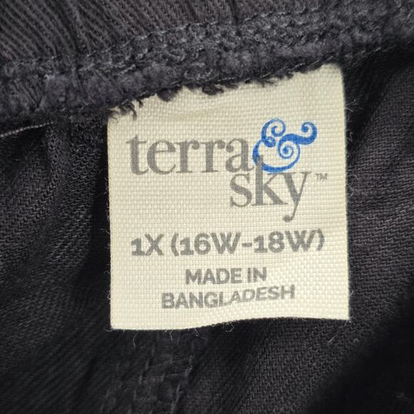 Terra & Sky Black Pullon Ruffle Belted Cotton Linen Pants Shorts Plus 1X 16W 18W - Picture 5 of 6